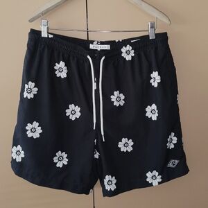 PacSun Black Floral 17" Swim Trunks (L)